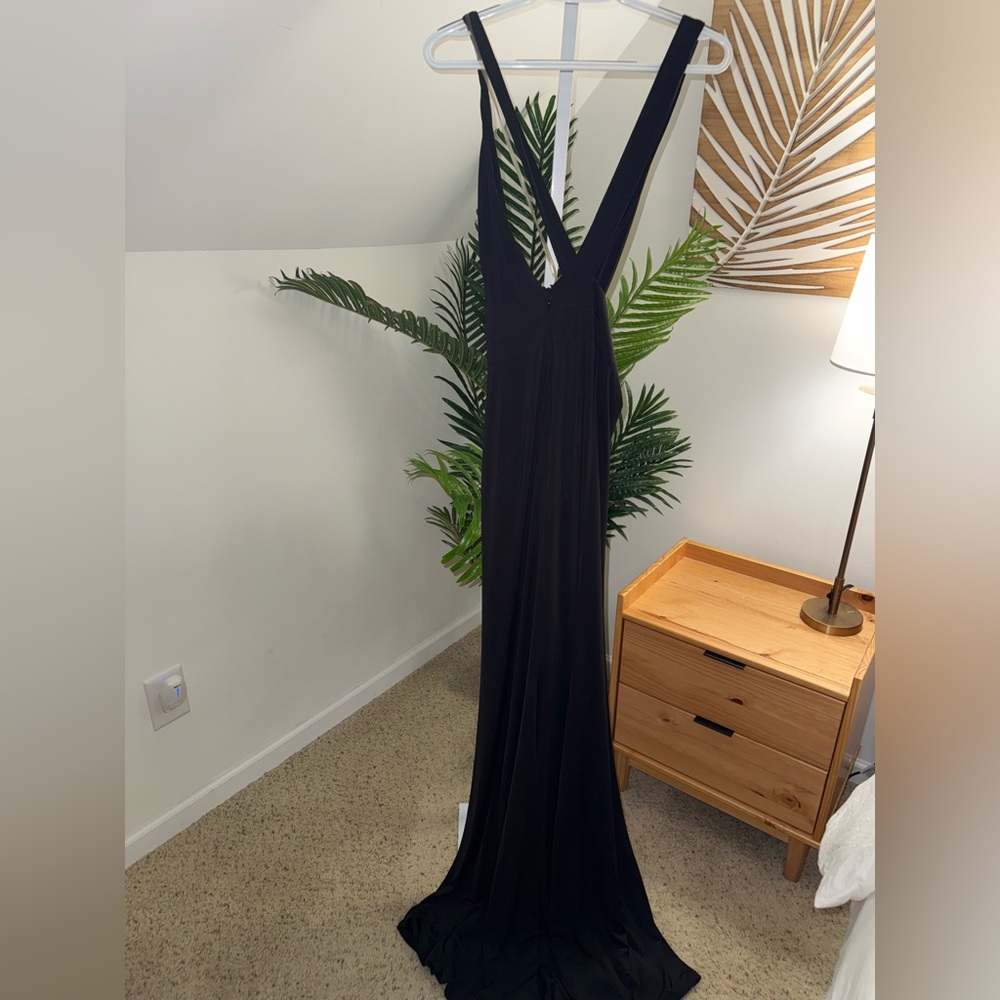 HOUSE OF CB MIACOVA BLACK SILKY JERSEY PLUNGE MAXI DRESS Large - Picture 6 of 7